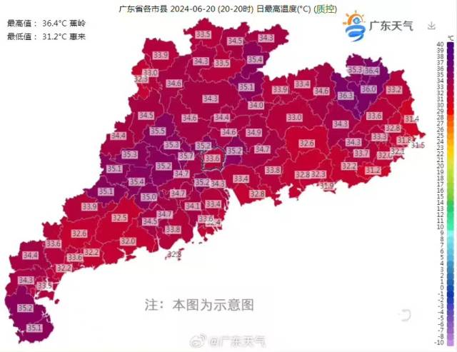 20日白天全省各地最高气温。