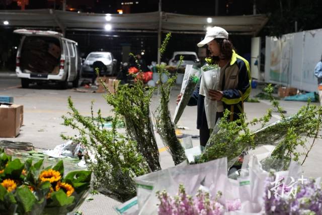 新一代“花婆”赖宝珍,正在码头上挑选鲜花。 新一代“花婆”赖宝珍,正在码头上挑选鲜花。