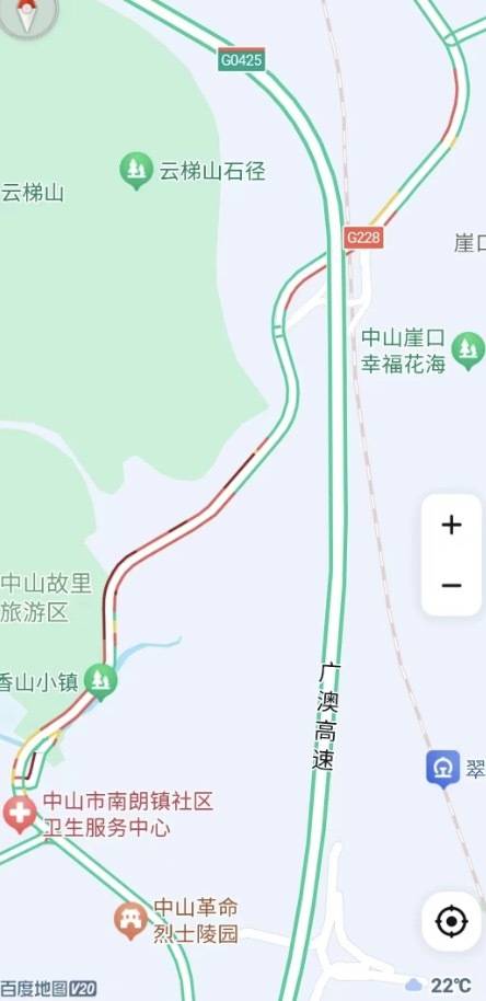 广澳高速翠亨收费站至中山市南朗镇路段。