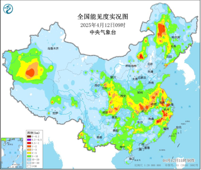 全国各地的能见度情况 全国各地的能见度情况
