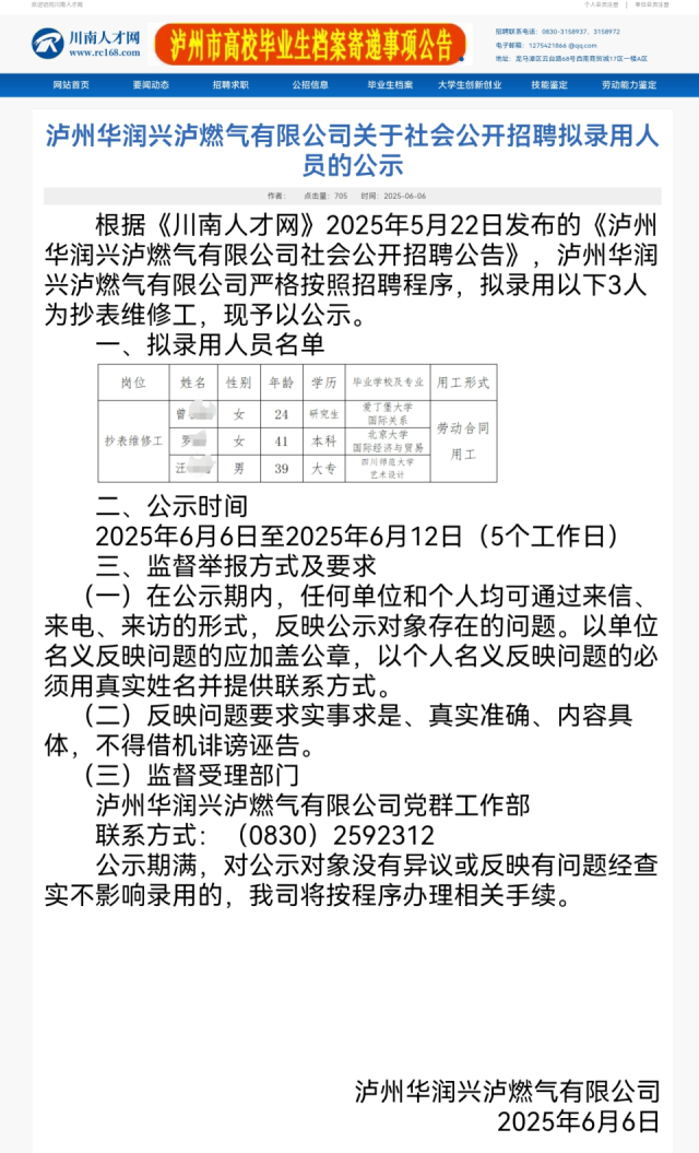 公告。图/川南人才网